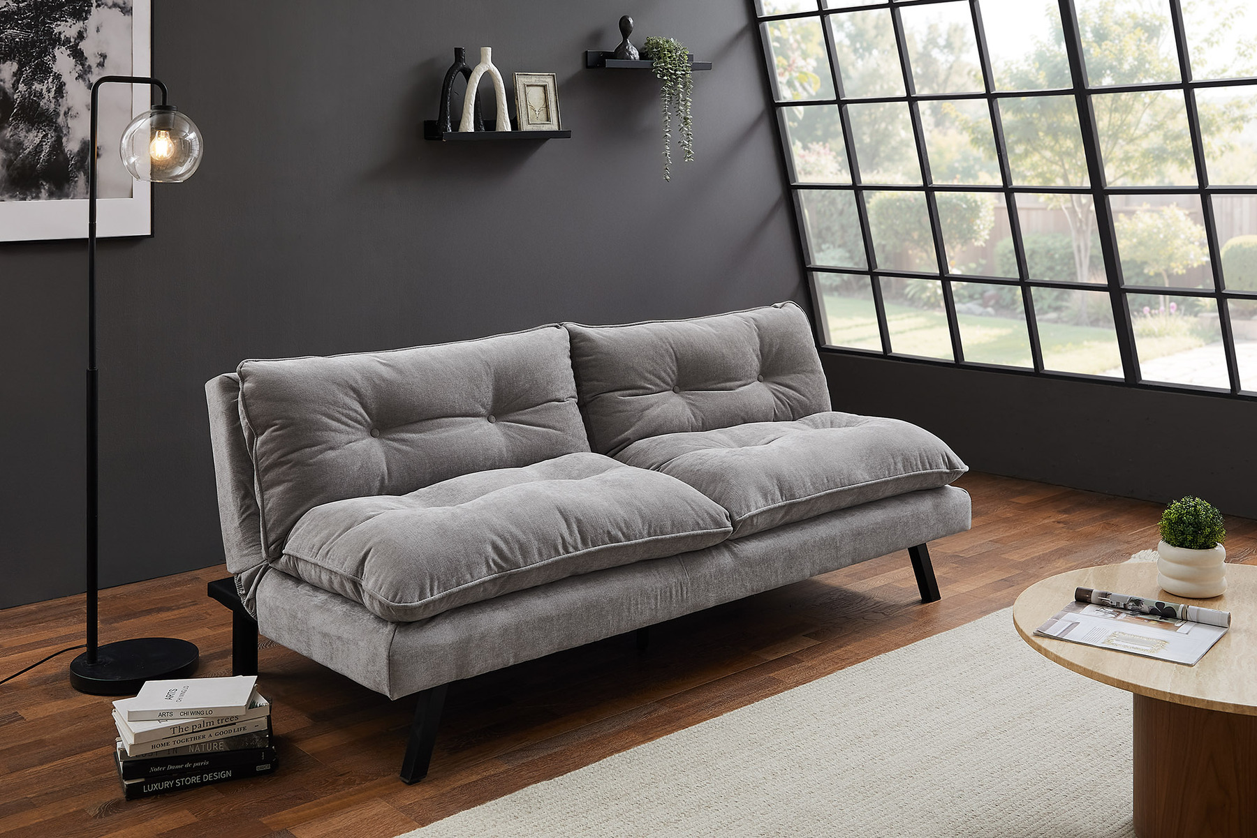 Modernes Schlafsofa COCOONING 190cm grau Chenillestoff 3-Sitzer Couch