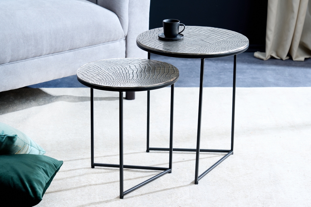 Rundes 2er Set Beistelltisch ELEMENTS 50cm silber antik Krokodil-Design handmade » Jetzt kaufen