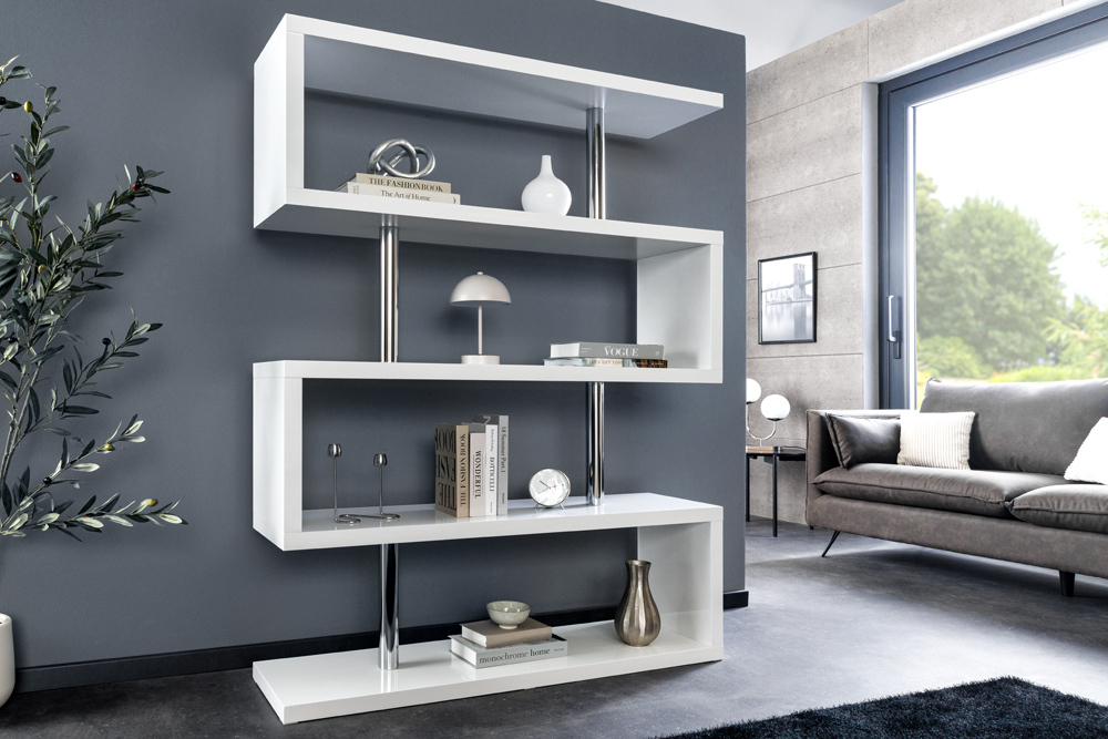 Design Regal SNAKE 165cm weiß Bücherregal Hochglanz mit fünf Böden » Jetzt kaufen