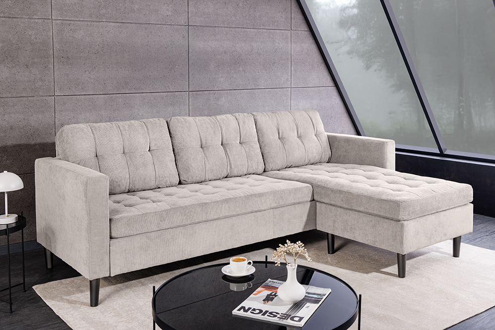 Modernes Ecksofa STOCKHOLM 220cm hellgrau Cordstoff Federkern 3-Sitzer-Sofa