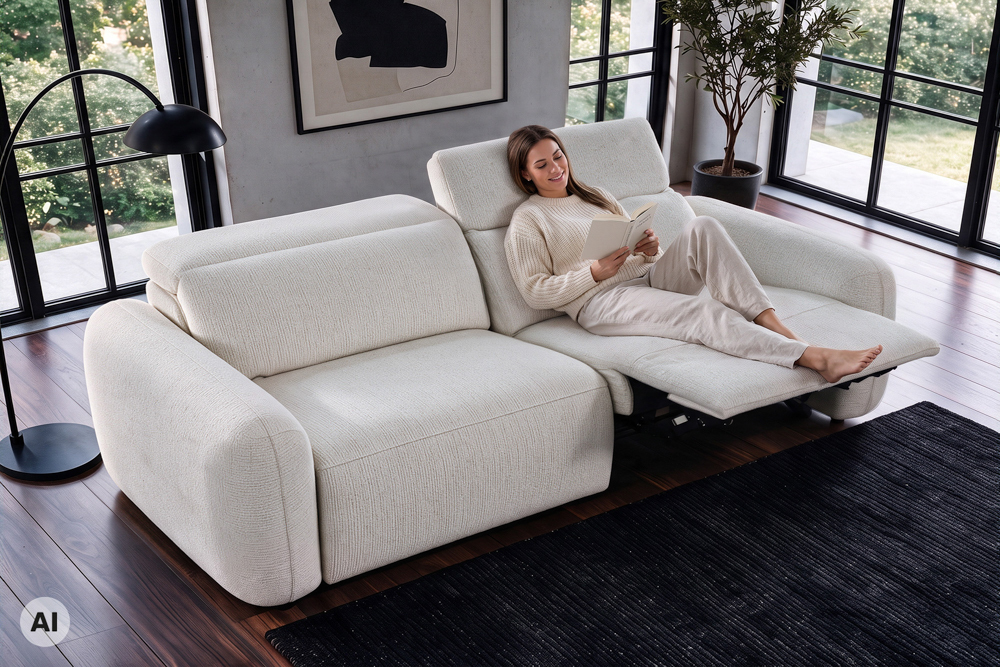 3er Sofa MILANO 220cm beige Bouclé Tweed Soft elektrisch verstellbare Fuß und Kopfstütze 3er Sofa MILANO 220cm beige Bouclé Tweed Soft elektrisch verstellbare Fuß und Kopfstütze