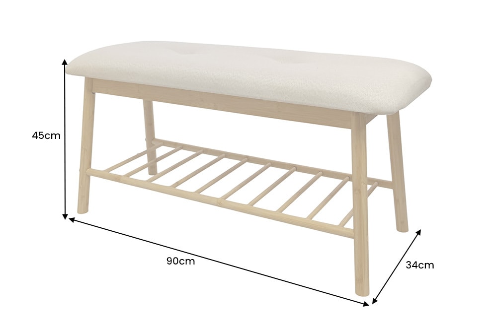 Stilvolle Schuhbank ZEN-BO 90cm natur grau Bambus Regal Sitzbank mit Stauraum