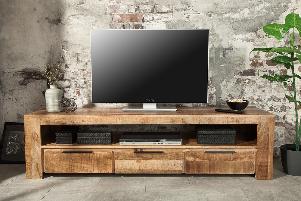 Massives TV-Board IRON CRAFT 170cm  Mangoholz Lowboard 3 Schubladen