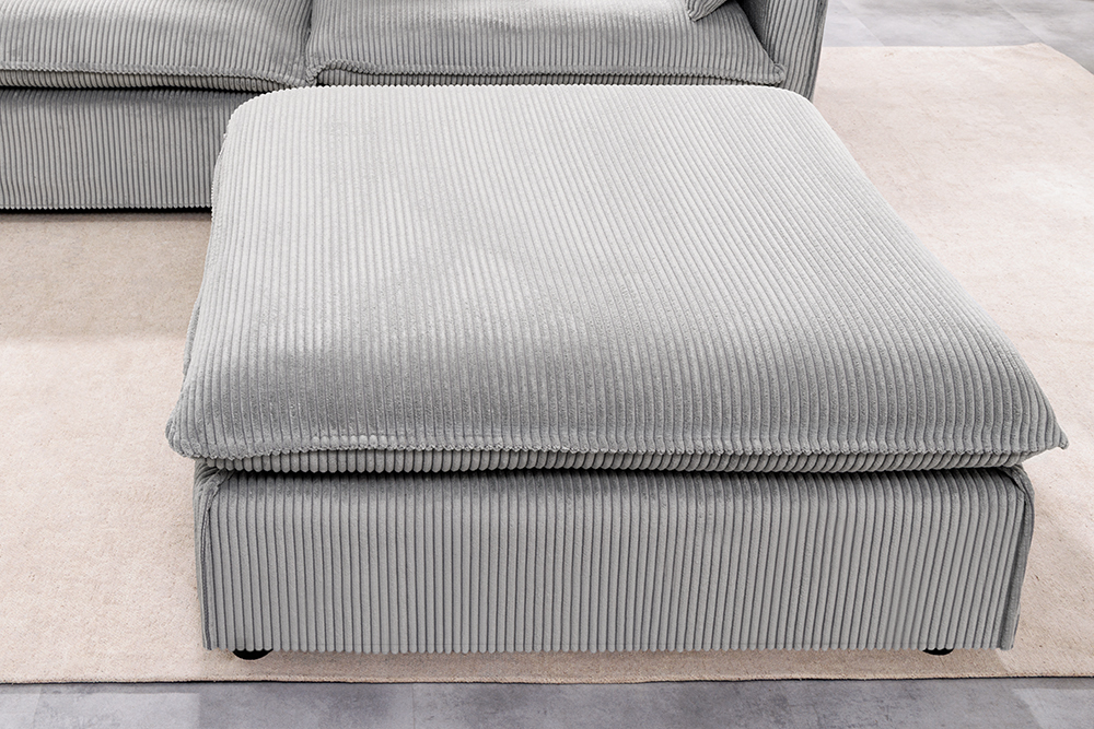Großer Sitzhocker HEAVEN 100cm hellgrau Cord Federkern Sofahocker abnehmbarer Bezug