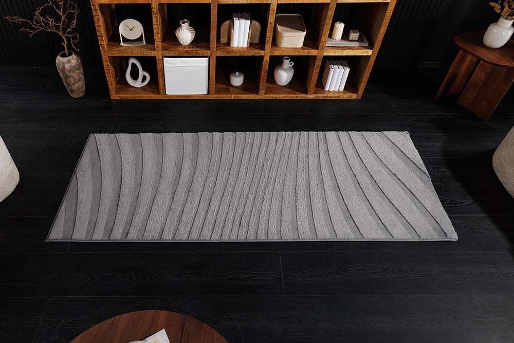 3D strukturierter Teppich WAVE 200x80cm anthrazit Kurzflor Indoor Teppichläufer