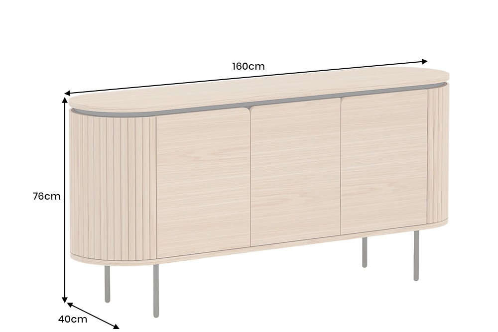 Modernes Sideboard ATELIER 160cm natur Eiche schwarz Metall vier Fächer