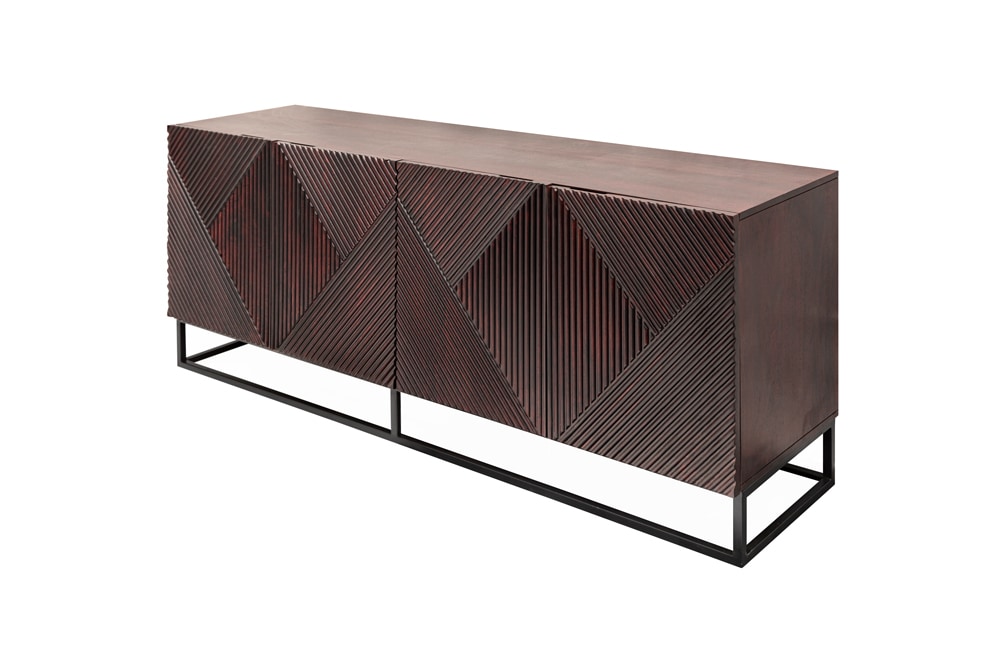 Massives Sideboard CREATIVO 180cm Mangoholz aufwändige 3D Front Retro Design