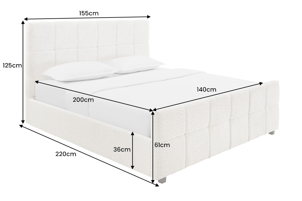 Design Boxbett PRESTIGE 140x200cm creme Bouclé mit Stauraum und Lattenrost