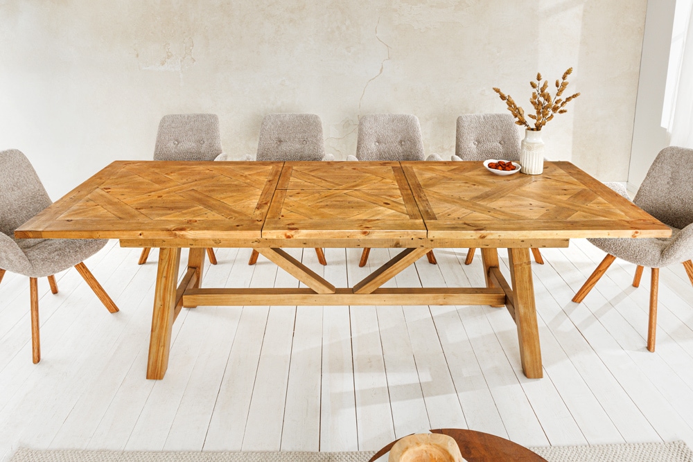 Ausziehbarer Esstisch RIVIERA 180-240cm natur recycelte Pinie Massivholz
