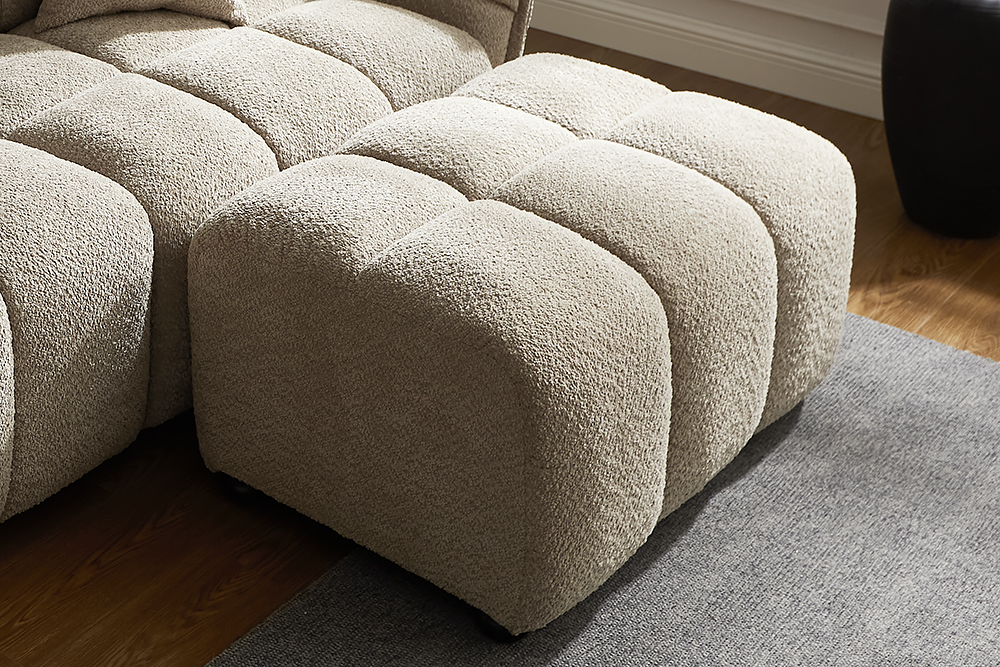 Moderner Hocker CLOUD 100cm champagner greige Bouclé Federkern Fußhocker Sitzhocker
