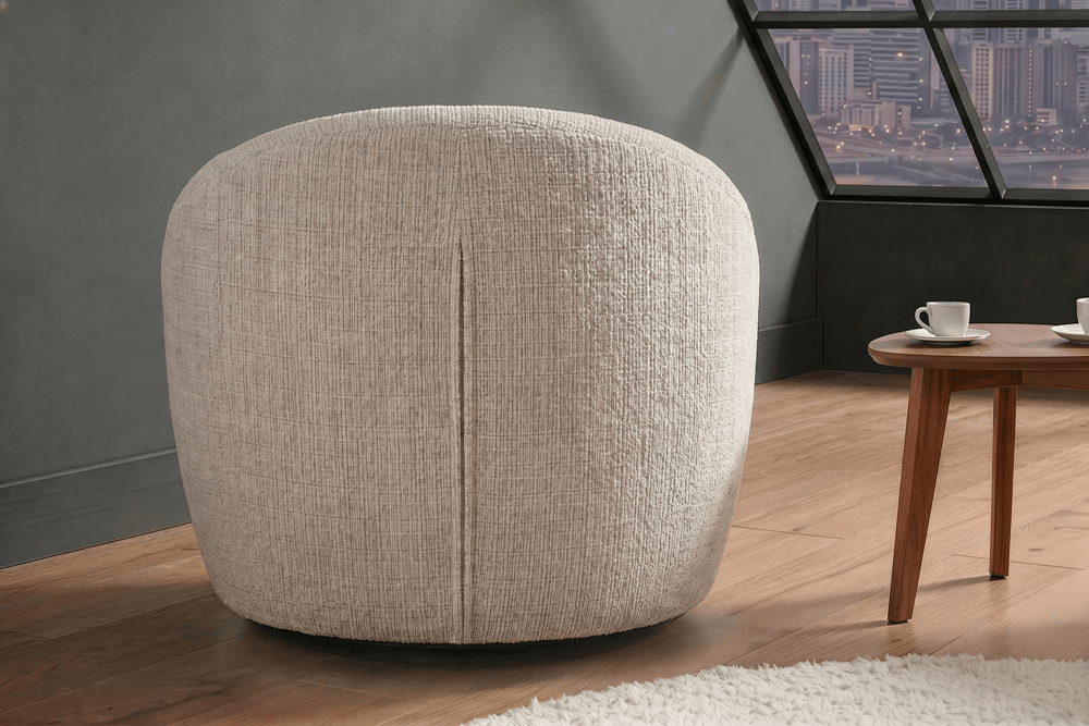 Drehbarer Design Sessel ALPINE beige Chenille Cremona 360° mit Armlehnen