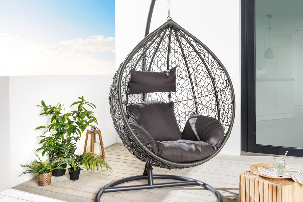 In- und Outdoor Hängesessel LOFT anthrazit grau Gartenstuhl inklusive Kissen wetterfest