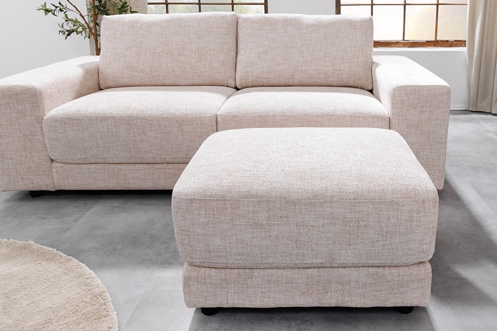 Moderner Hocker LOFT 75cm champagner beige Chenille Nosagfederung Taschenfederkern