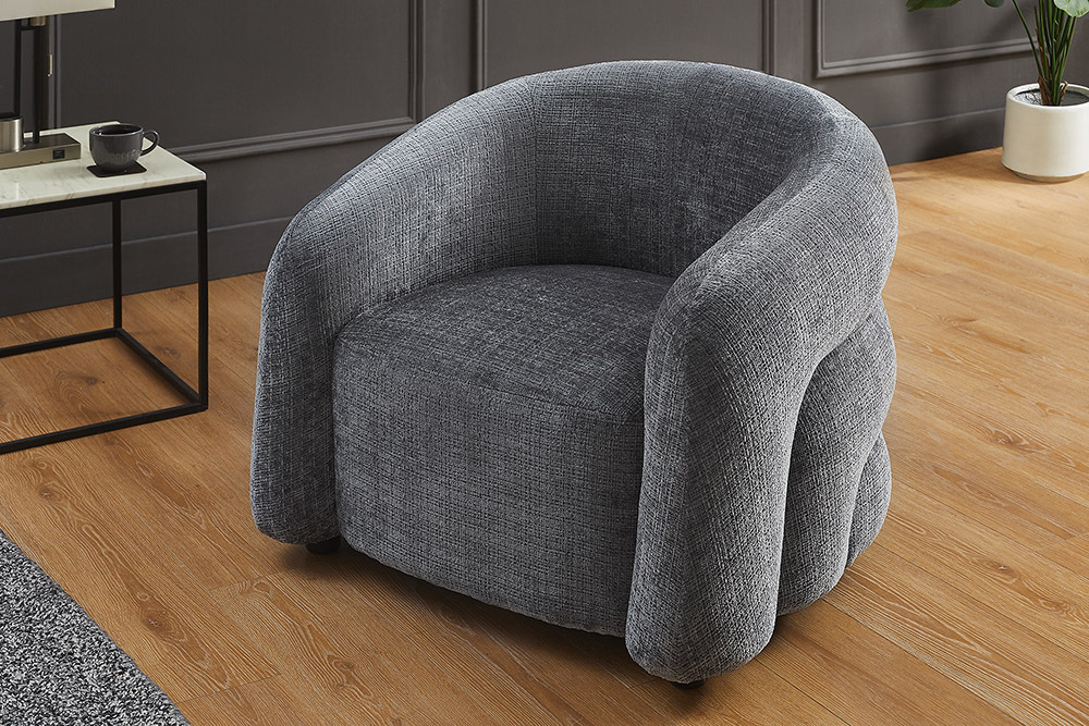 Design Sessel VOGUE 95cm grau Chenille mit Armlehnen und Nosagfederung