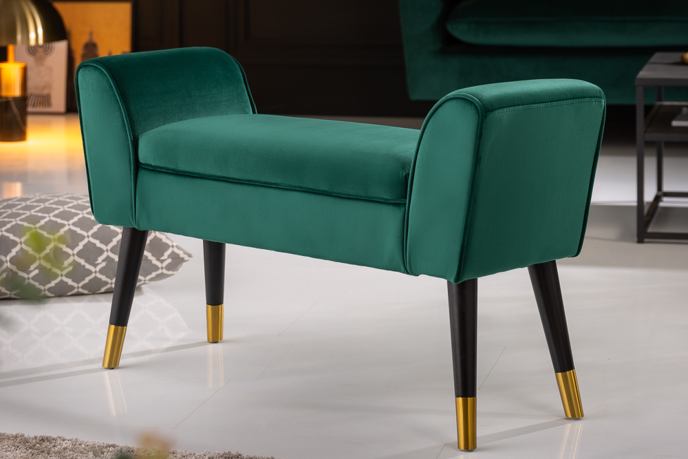 Elegante Sitzbank SCARLETT 90cm smaragdgrün Samt mit Armlehnen