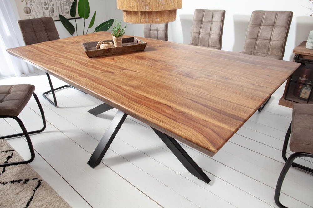 Massivholz Esstisch GALAXIE 200cm braun Sheesham stone finish Industrial Design