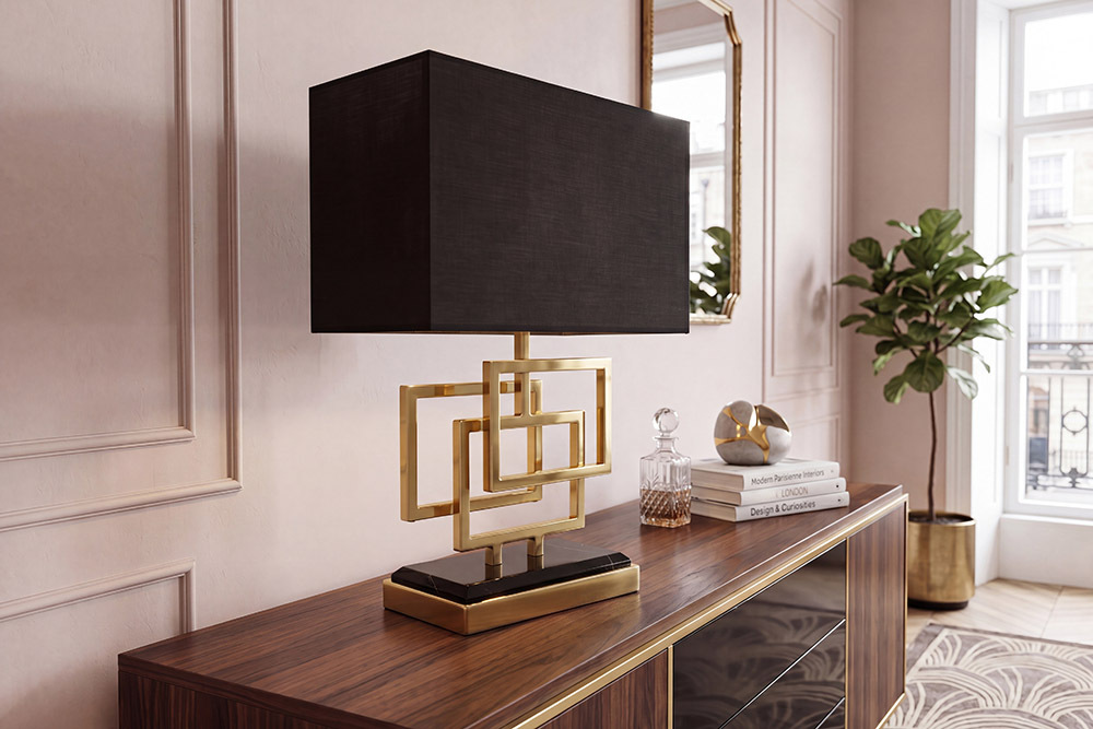 Moderne Tischleuchte ATLANTIS 56cm gold Stoffschirm schwarz Marmor Lampe Moderne Tischleuchte ATLANTIS 56cm gold Stoffschirm schwarz Marmor Lampe