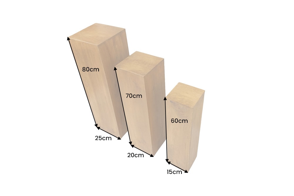 Design Deko Säule 3er Set MAKASSAR 80cm braun honey finish Mangoholz Handarbeit