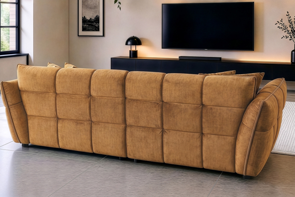 XXL Sofa CLOUD 260cm senfgelb Vogue Samtstoff Bigsofa Federkern inkl. Kissen