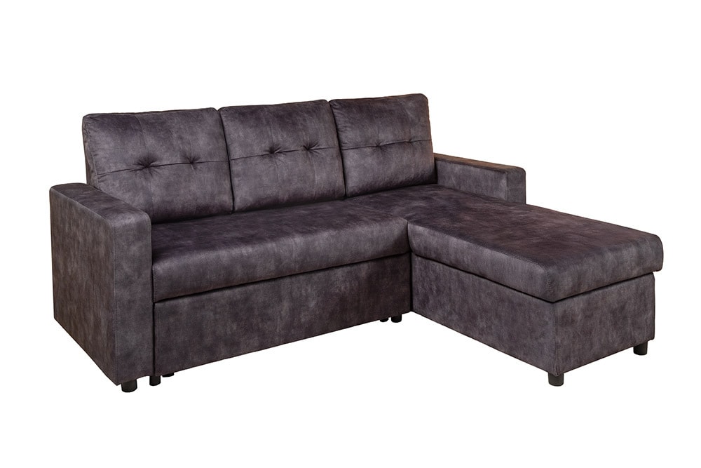 Ecksofa mit Schlaffunktion APARTMENT beidseitig aufbaubar grau Samt inkl. Stauraum