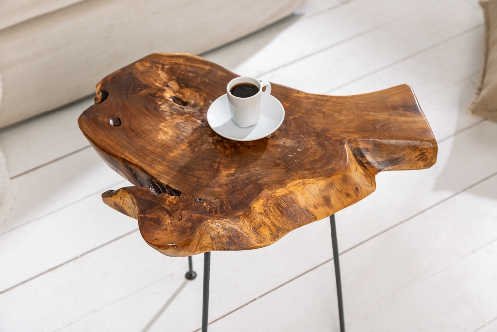 Einzigartiger Beistelltisch WILD 40cm Teakholz Baumscheibe Couchtisch