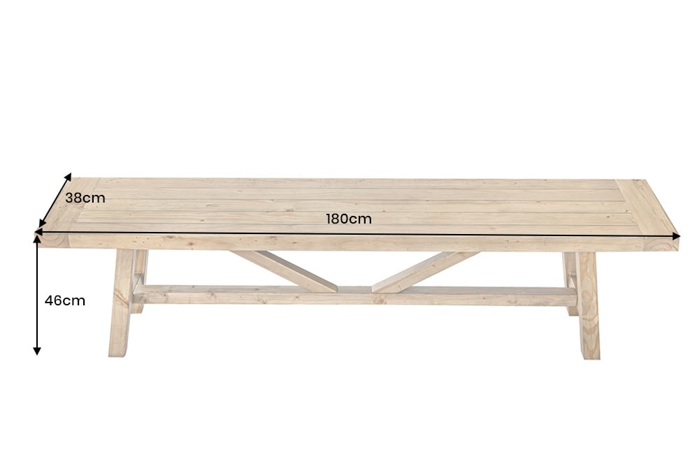 Massive Sitzbank RIVIERA 180cm natur recyceltes Pinienholz Landhaus-Stil
