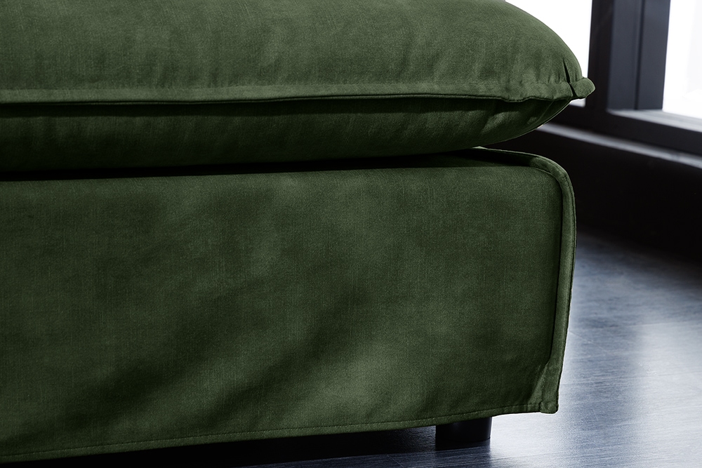 Großer Hussenhocker HEAVEN 100cm dunkelgrün Samt Landhausstil Sofahocker waschbarer Bezug