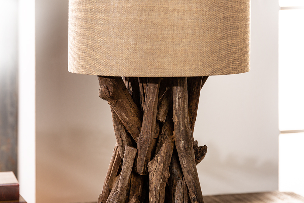 Massivholz Tischlampe HARMONY NATURE 50cm beige Teak mit Leinenschirm Massivholz Tischlampe HARMONY NATURE 50cm beige Teak mit Leinenschirm