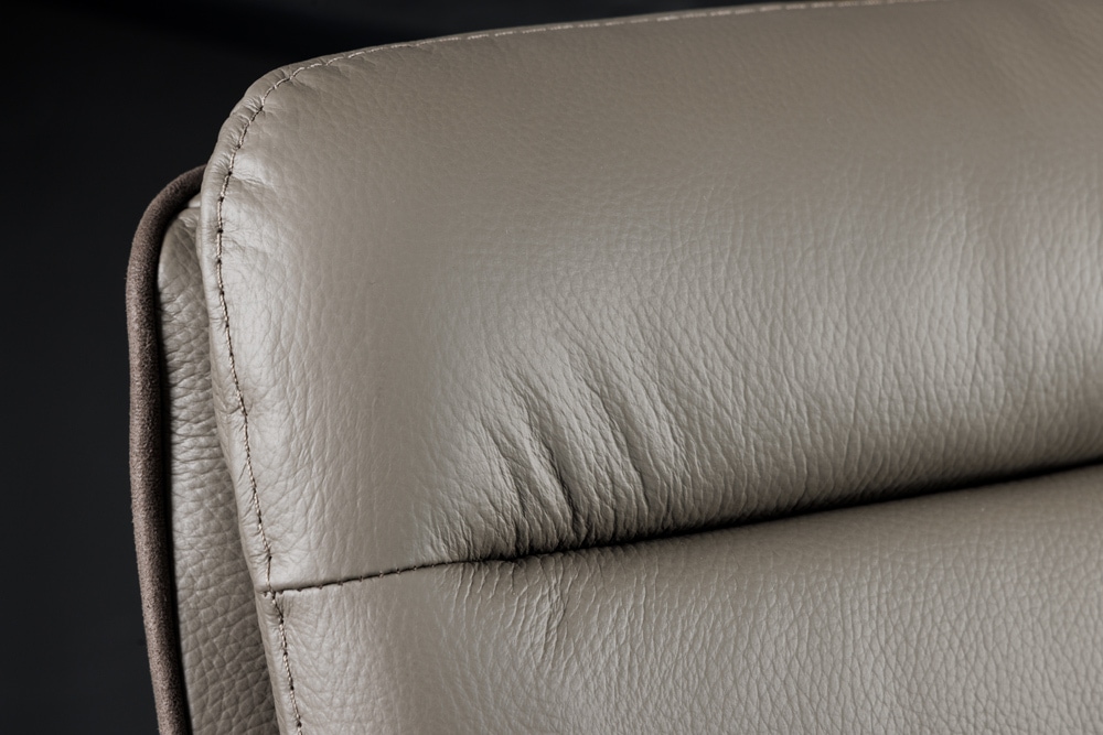 Drehbarer Design Barhocker BIG GEORGE taupe Echtleder Microfaser höhenverstellbar mit Armlehnen