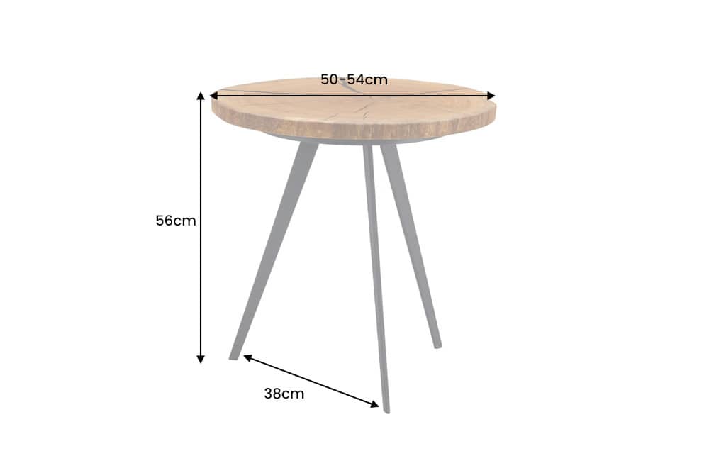 Runder Couchtisch ARBOR 55cm natur Eiche Massivholz schwarz Metall Beistelltisch