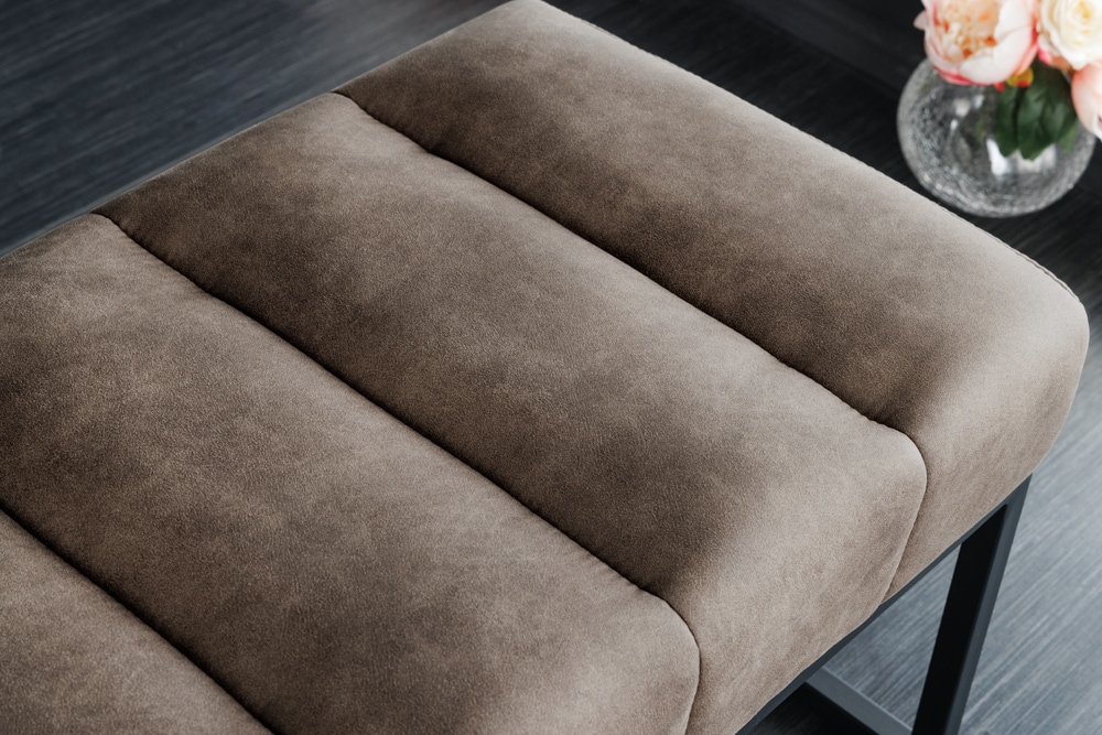 Design Sitzbank PETIT BEAUTÉ 110cm vintage taupe Microfaser schwarzes Metallgestell