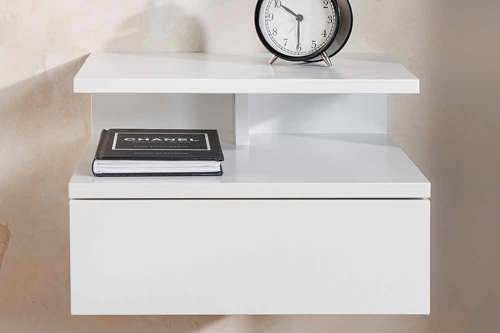 Hängender Nachttisch FLOATING 35cm weiß Regal mit Schublade