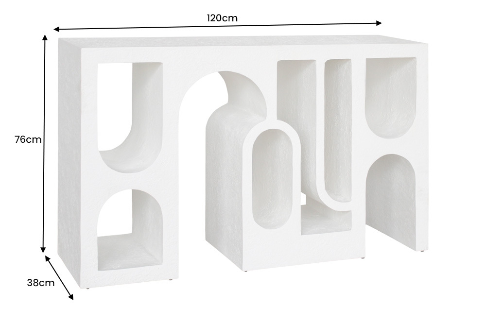 Abstrakter Konsolentisch ART AMBIENTE 120cm kupfer Edelrost-Look Beton Rundbogen-Design
