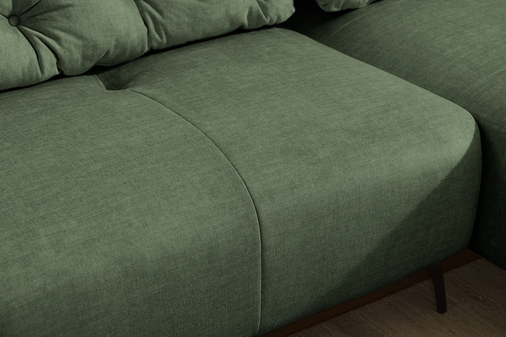 Modernes Ecksofa MARRAKESCH 265cm grün Samt 3-Sitzer inkl. Kissen Ottomane rechts