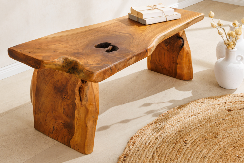 Massivholz Bank ROOT 100cm braun natur Teak Baumstamm