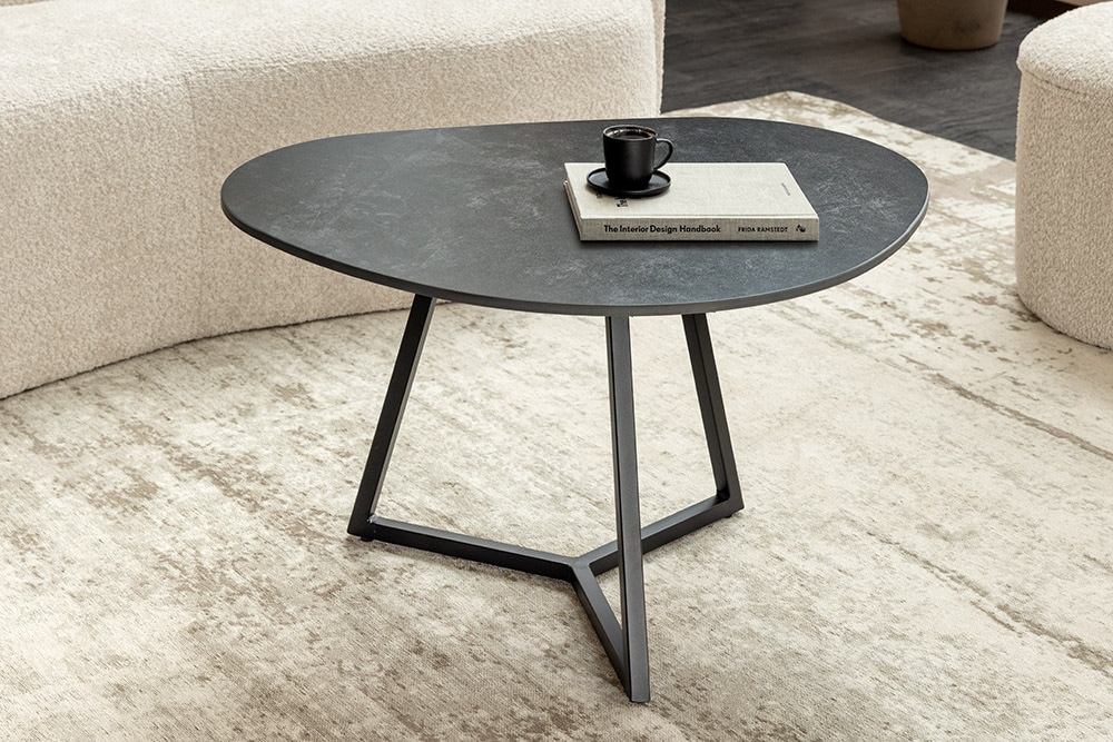 Design Couchtisch MARVELOUS 70cm anthrazit Marmor Keramik schwarzes Metall