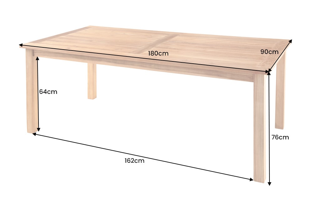Massiver Gartentisch EMPIRE TEAK 180cm natur Teakholz