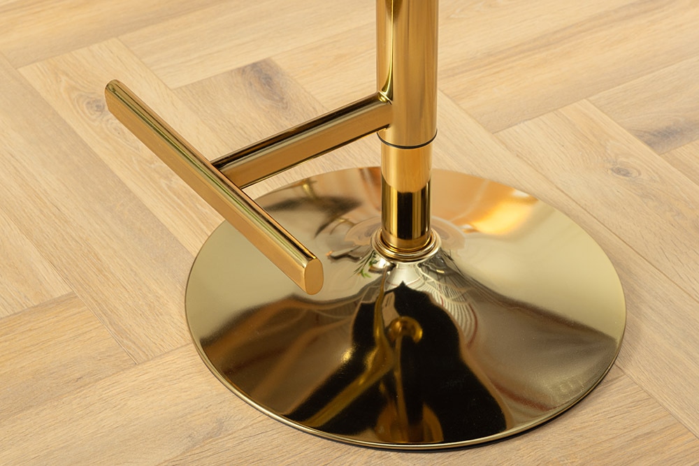 Höhenverstellbarer Barhocker CASTLE DELUXE beige Samt gold Edelstahl mit Löwenkopf