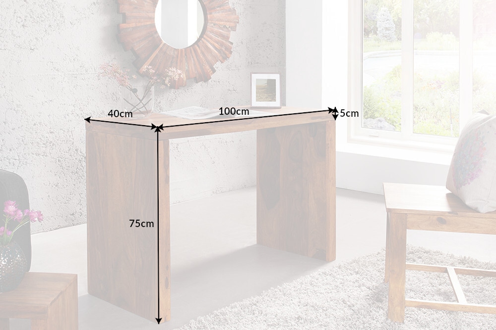 Massiver Konsolentisch MAKASSAR 100cm braun Sheesham stone finish Schreibtisch