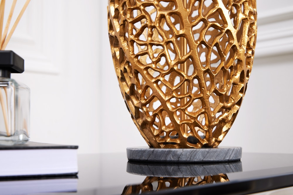 Design Tischlampe ABSTRACT LEAF gold Metall schwarz Marmorfuß handmade