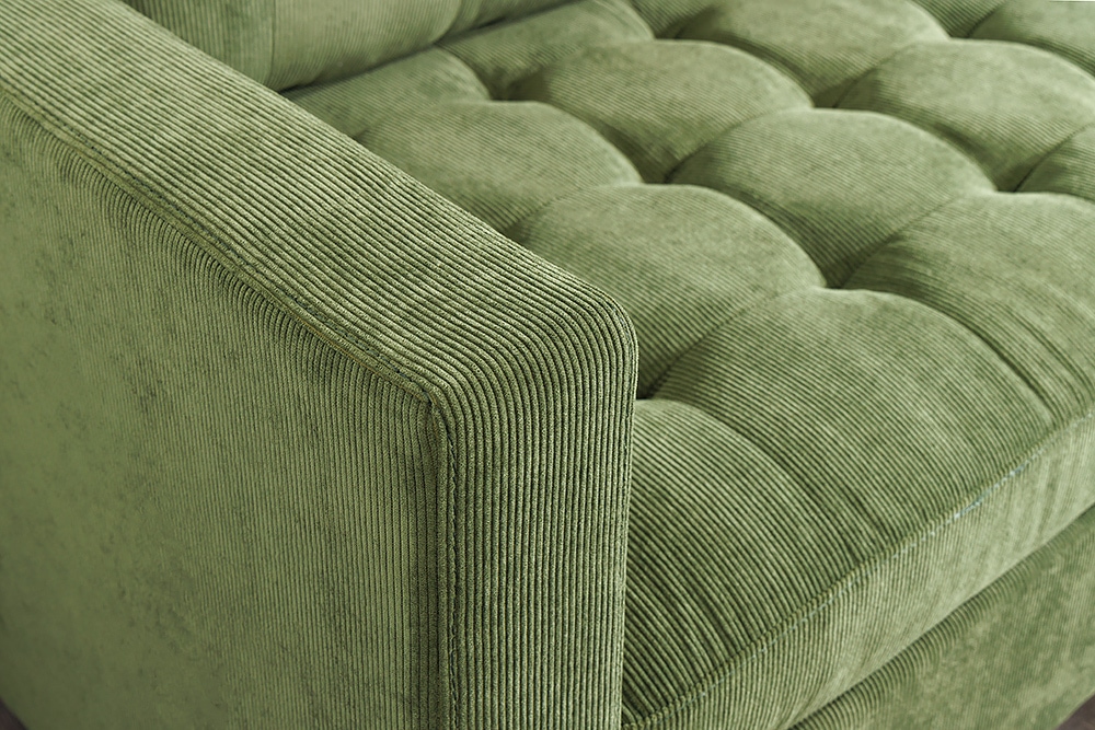 Retro Ecksofa STOCKHOLM 220cm grün Cordstoff Federkern 3-Sitzer