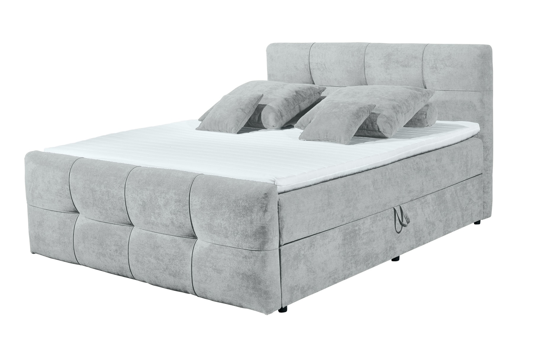 Modernes Boxspringbett TOULOUSE 160x200cm silbergrau inkl. Matratze Topper Stauraum