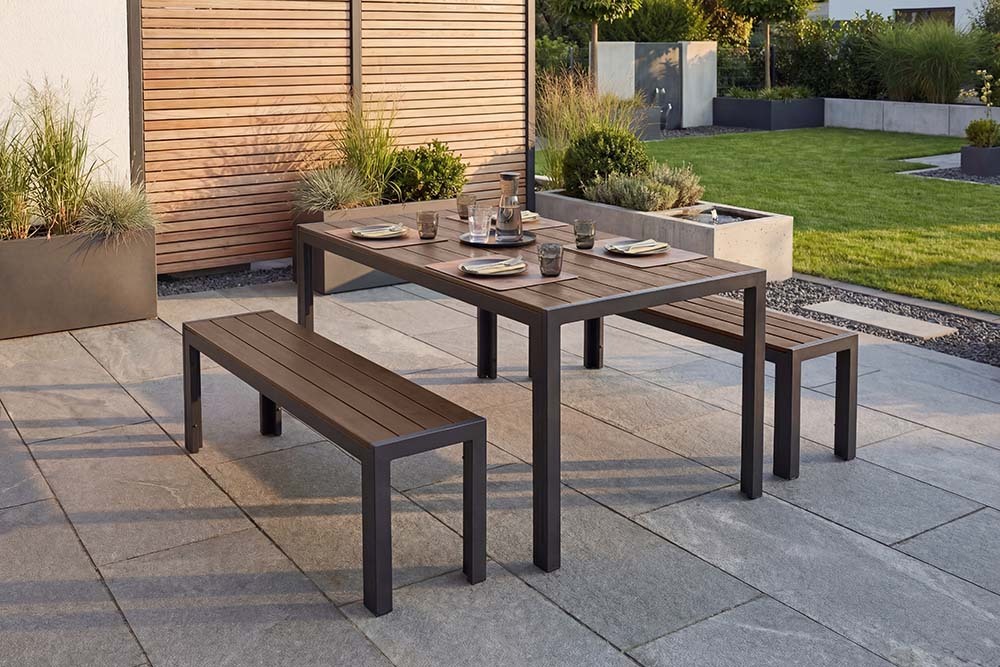 Moderner Gartentisch DESIGNO 150cm dunkelbraun schwarz Aluminium wetterfest