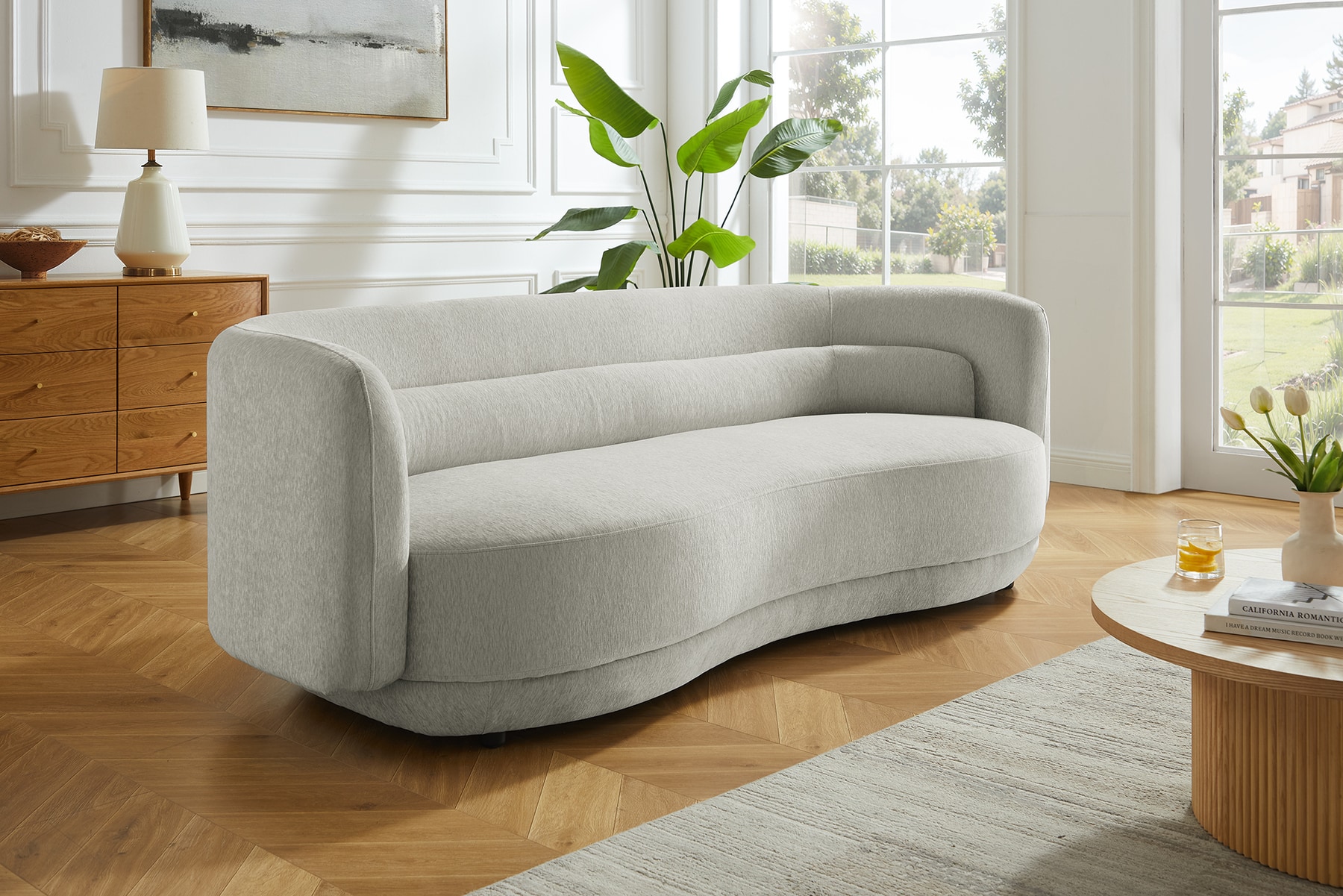 Design Sofa GATSBY 230cm greige Chenille Federkern 3-Sitzer Couch Rundum-Bezug