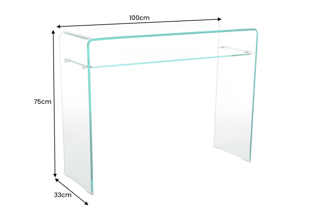 Design Konsolentisch FANTOME 100cm Glas transparent mit Ablage