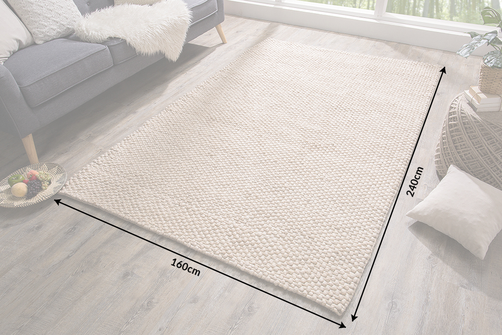 Handgearbeiteter Teppich WOOL 240x160cm beige aus Wolle