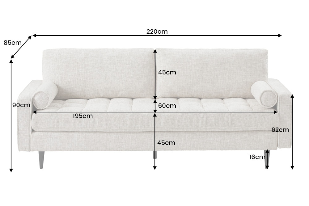 Design Sofa COZY VELVET 220cm beige Chenille Federkern 3-Sitzer mit goldener Kappe