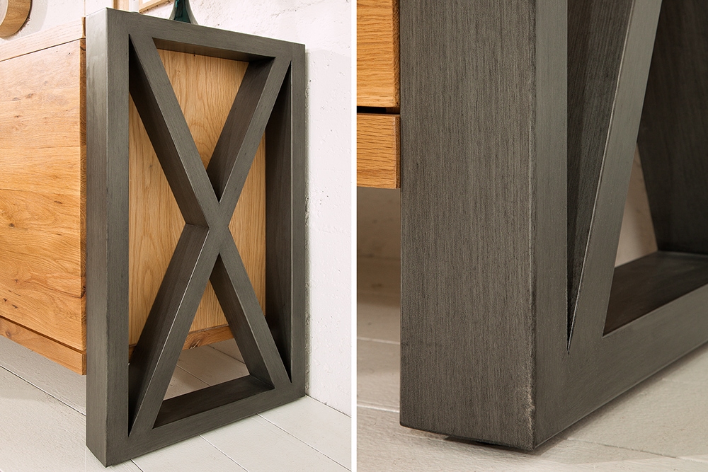 Massivholz Sideboard THOR 200cm mit Schubladen natur Wildeiche geölt Metall schwarz