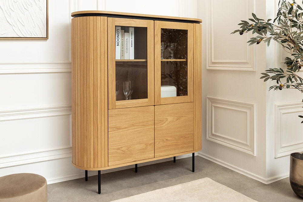 Modernes Highboard ATELIER 140cm natur Eiche schwarz Metall sechs Fächer