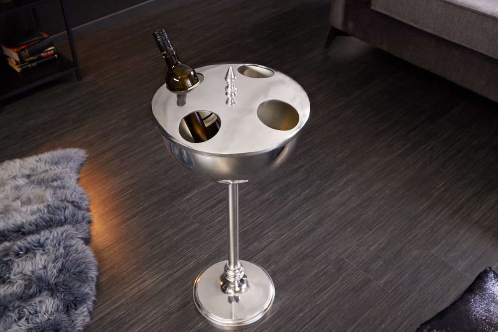 Dekorativer Weinkühler VINO 80cm silber handmade Metall Flaschenkühler Sektkühler